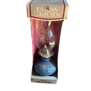 Vintage Blue Floral Kaadan Oil Lamp 14” In Original Box.